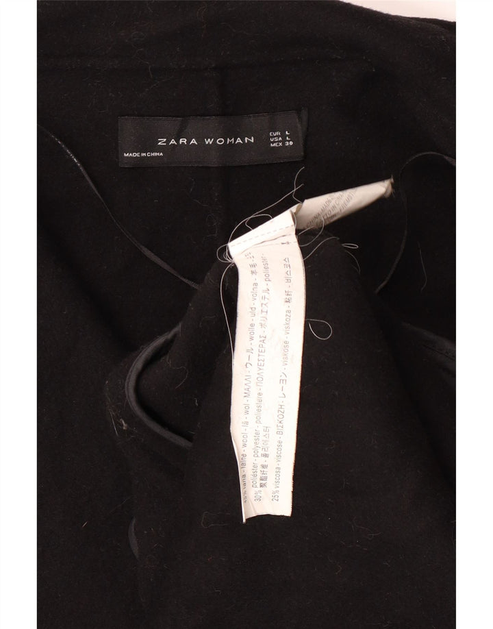 Cappotto ZARA Donna UK 16 Large Nero Lana