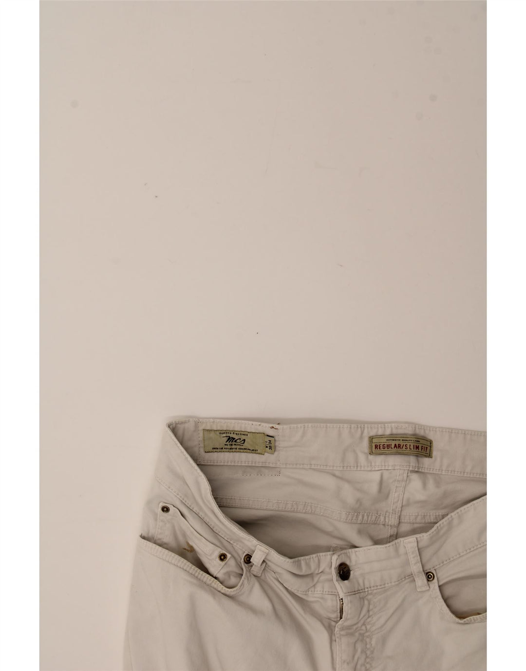 MARLBORO CLASSICS Mens Slim Regular Slim Jeans W36 L28 Off White Cotton Vintage Marlboro Classics and Second-Hand Marlboro Classics from Messina Hembry 