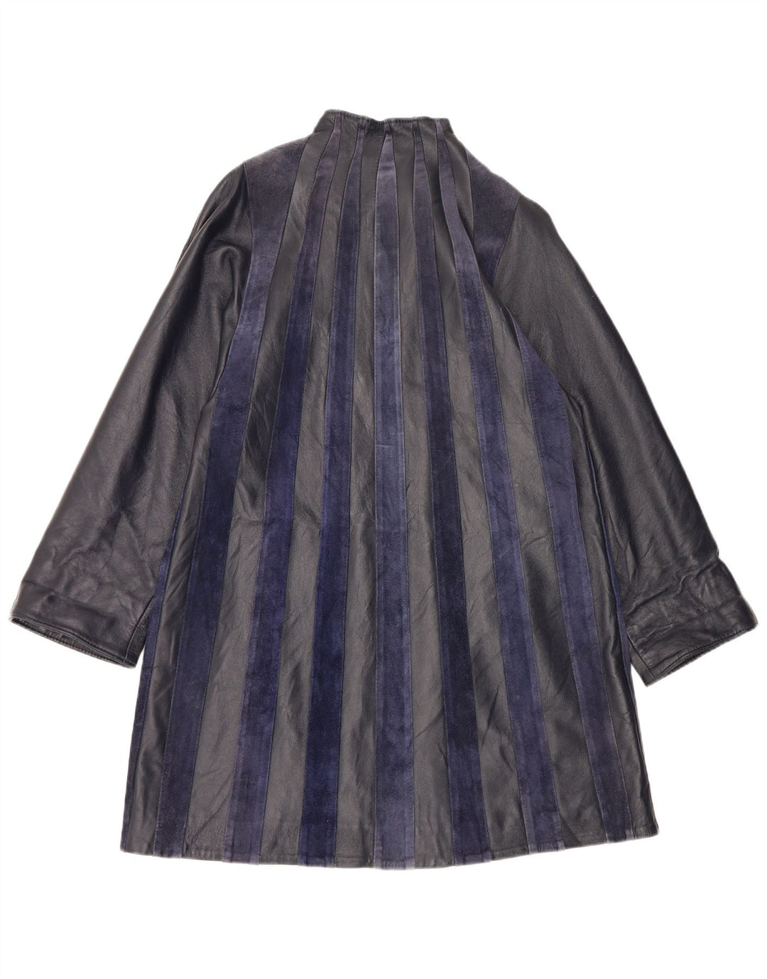 Cappotto in pelle vintage da donna UK 14 medio a righe blu navy