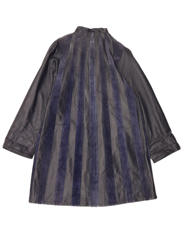 Cappotto in pelle vintage da donna UK 14 medio a righe blu navy