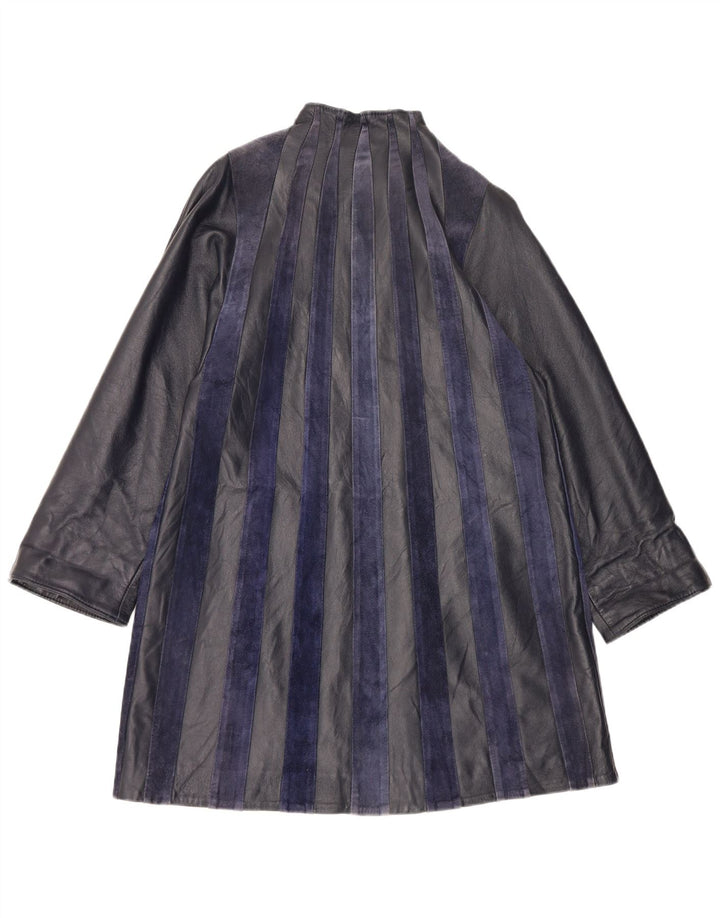 Cappotto in pelle vintage da donna UK 14 medio a righe blu navy