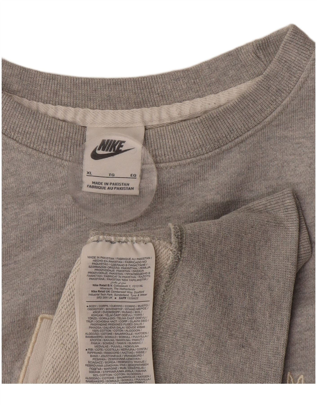 Felpa con grafica Nike da uomo, maglione XL, cotone grigio