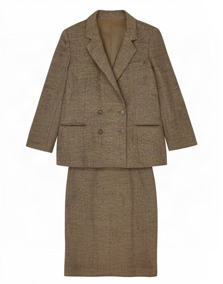 Set gonna vintage da donna in 2 pezzi IT 44 medio W28 verde a spina di pesce
