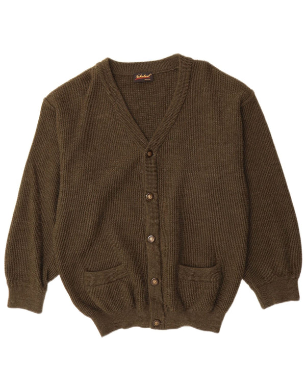 Maglione cardigan vintage da uomo IT 50 medio kaki lana vergine