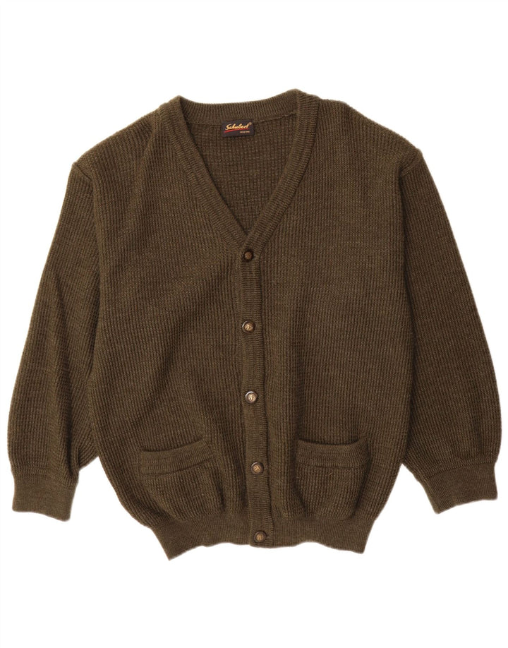 Maglione cardigan vintage da uomo IT 50 medio kaki lana vergine