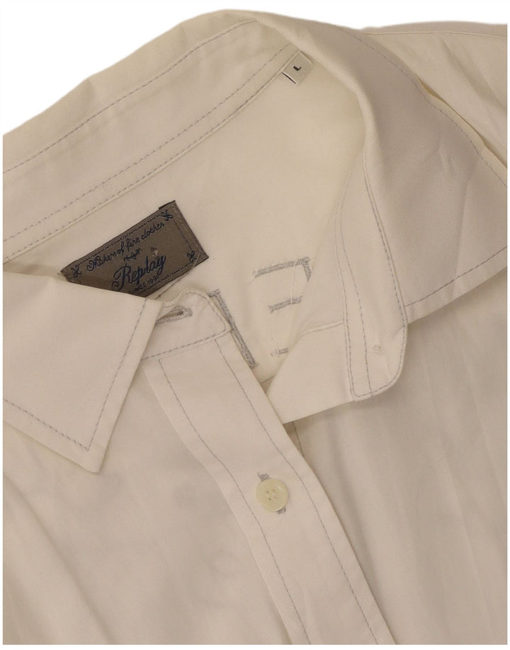 Maglietta grafica da donna Replay UK 14 grande floreale bianco