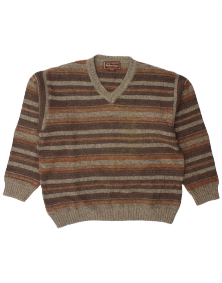 MARLBORO CLASSICS Maglione da uomo con scollo a V XL in lana a righe marrone