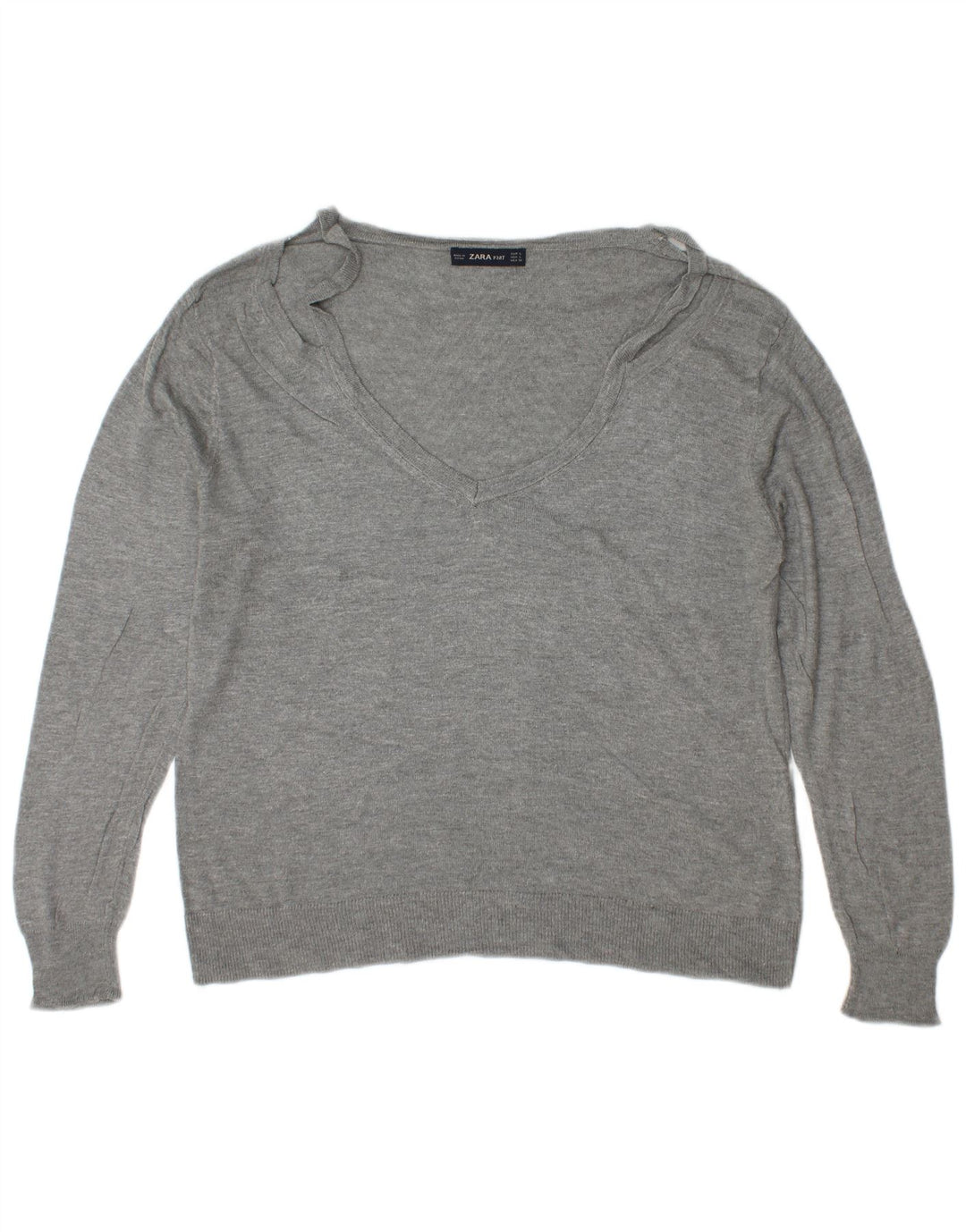 Maglione Zara da donna con scollo a V UK 16 grande viscosa grigia