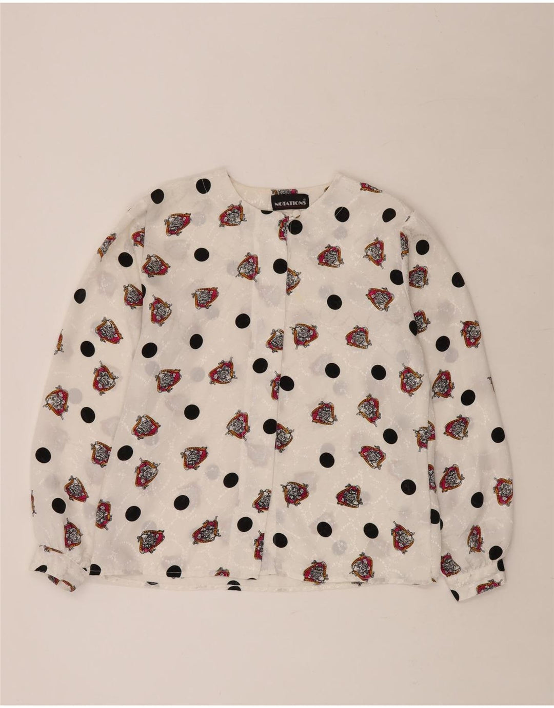 NOTAZIONI Camicia camicetta da donna con motivo astratto UK 16 Grande poliestere bianco