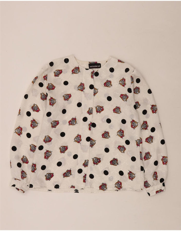 NOTAZIONI Camicia camicetta da donna con motivo astratto UK 16 Grande poliestere bianco