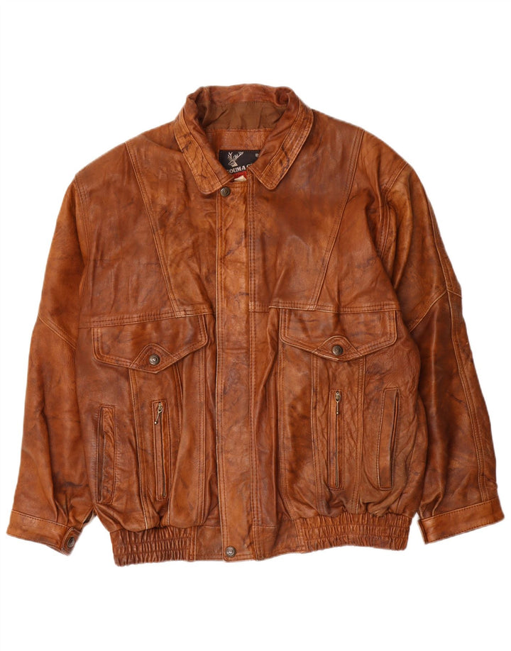 Giacca in pelle bomber da uomo vintage UK 40 grande in pelle marrone