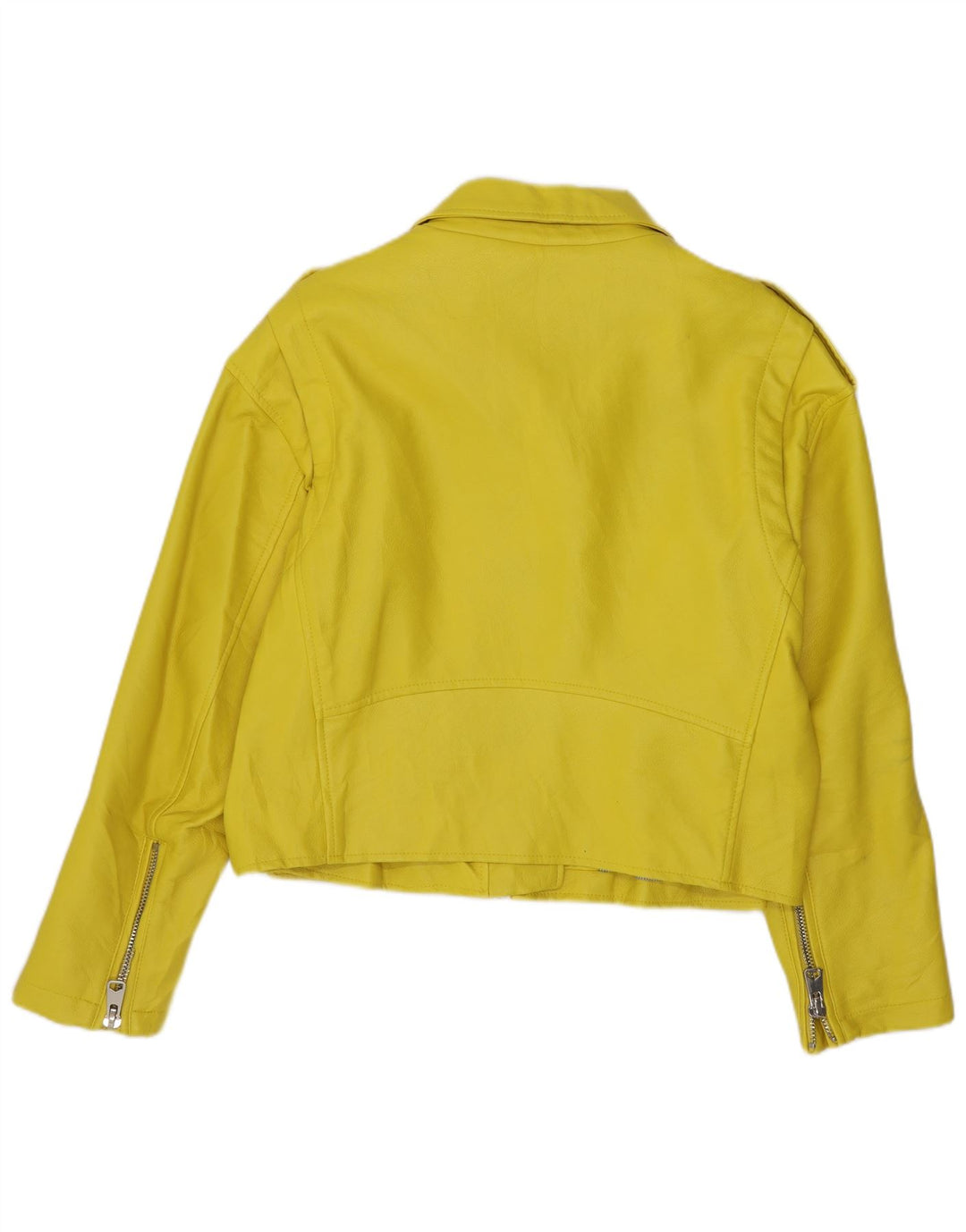 Giacca da motociclista corta in ecopelle da donna Zara UK 16 grande poliestere giallo