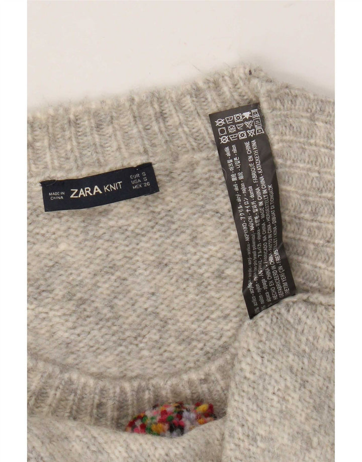 Maglione girocollo oversize da donna Zara UK 10 piccolo grigio screziato