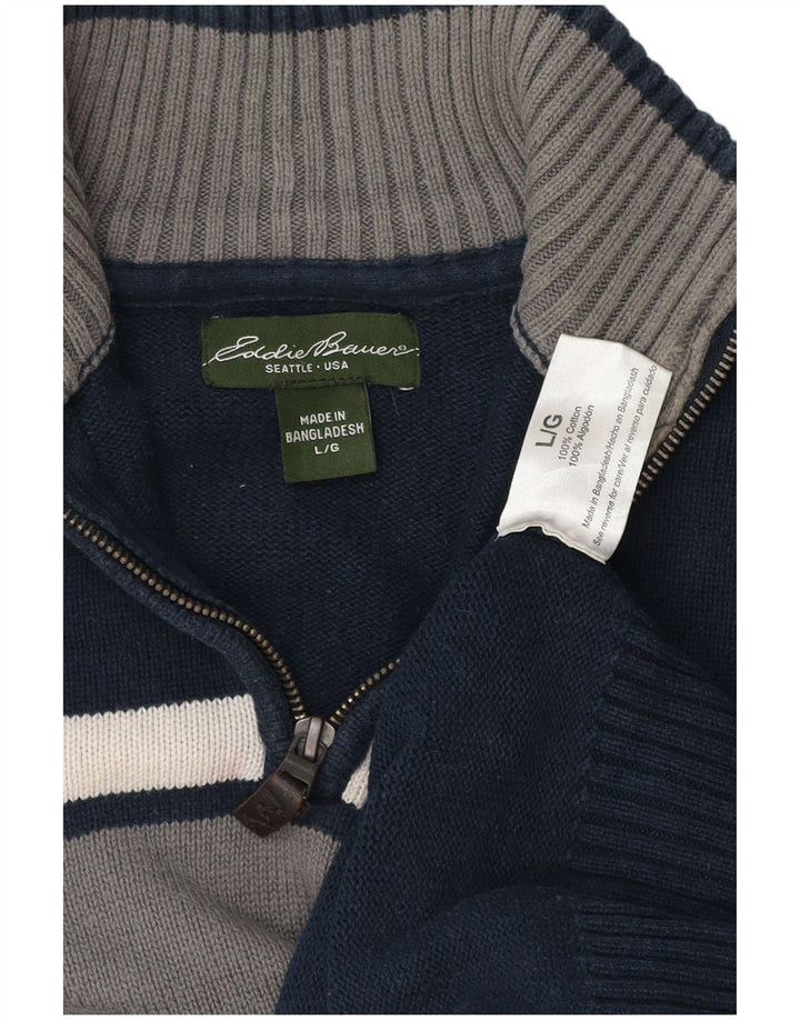 EDDIE BAUER Maglione da uomo con zip e collo grande color block blu navy