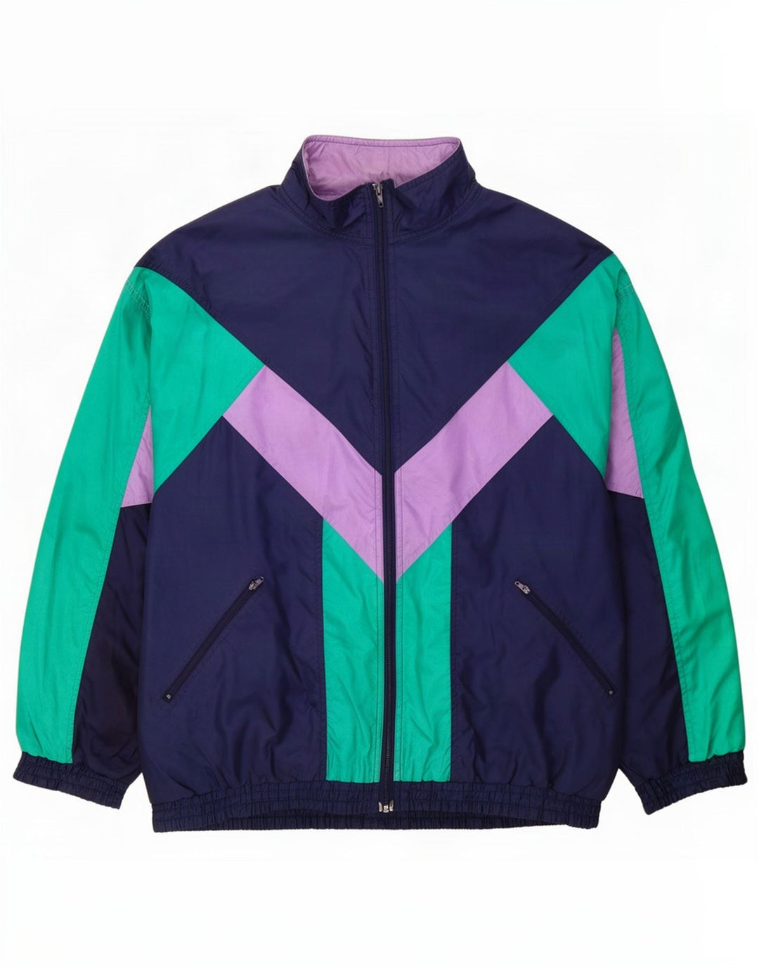 Giacca da ginnastica vintage da uomo grande in poliammide color block blu navy