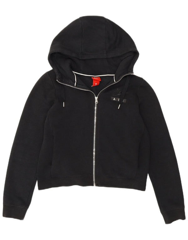 Felpa con cappuccio e zip corta oversize da donna Nike UK 10 piccola in cotone nero