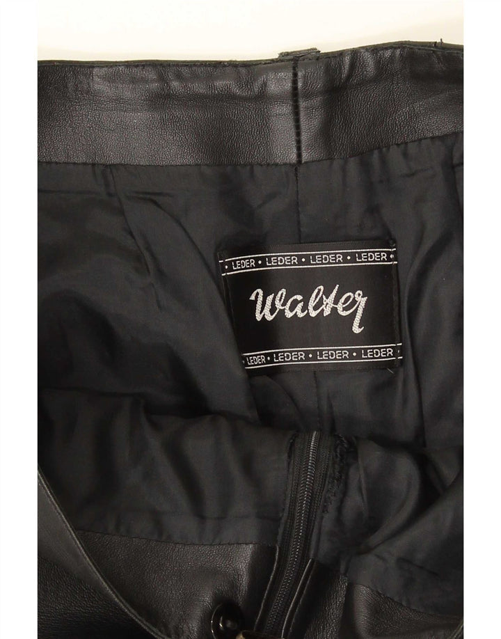 Pantaloni dritti in pelle vintage da donna W30 L30 in pelle nera