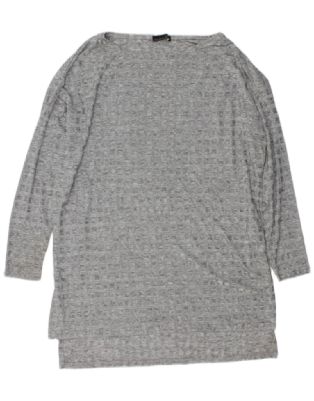 Top tunica a maniche lunghe da donna Zara UK 16 grande poliestere chiazzato grigio