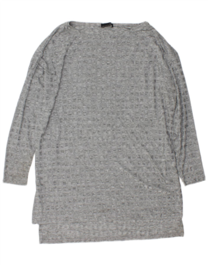 Top tunica a maniche lunghe da donna Zara UK 16 grande poliestere chiazzato grigio