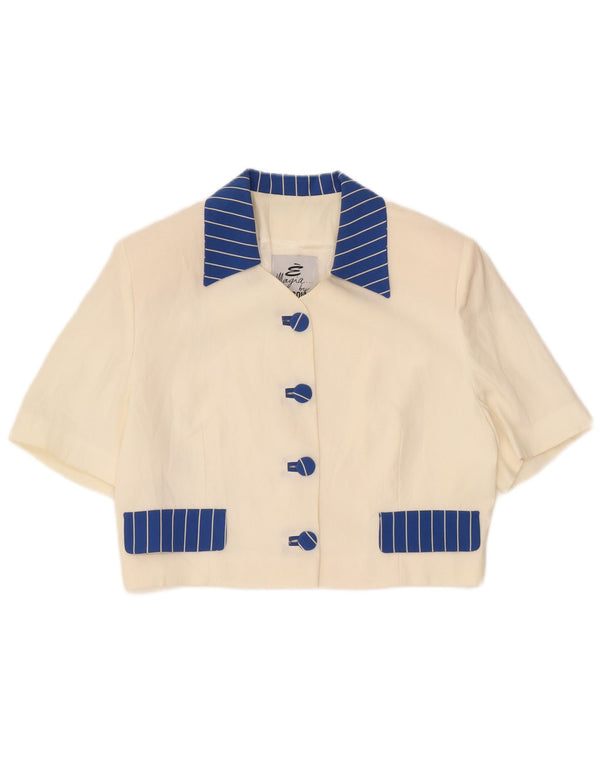 ANTICOLI Top Cardigan Corto da Donna IT 48 XL Off White Colourblock Viscosa