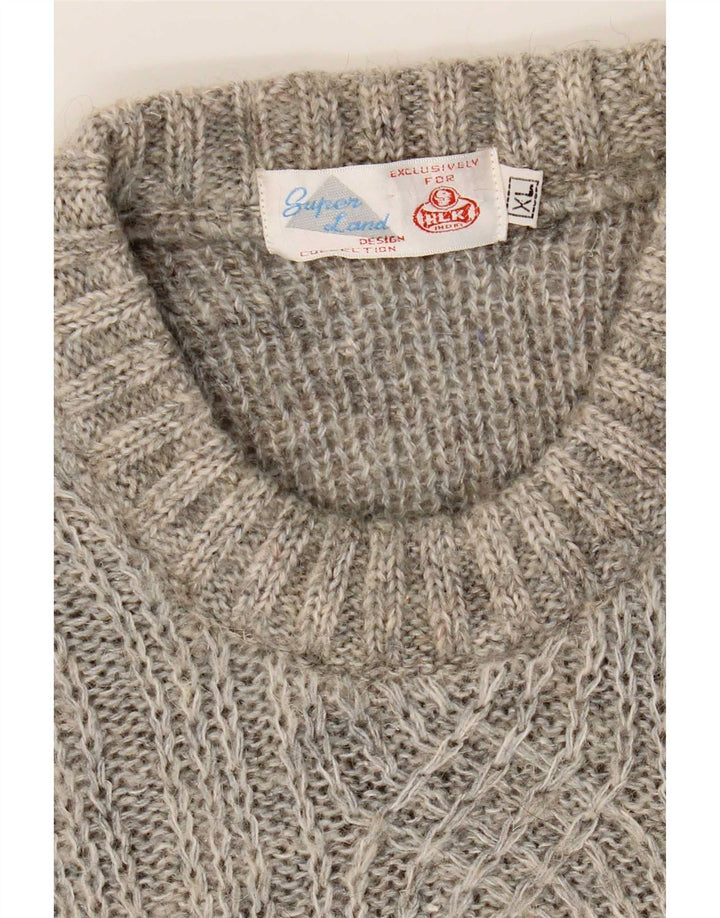 Maglione maglione girocollo vintage da uomo XL grigio geometrico