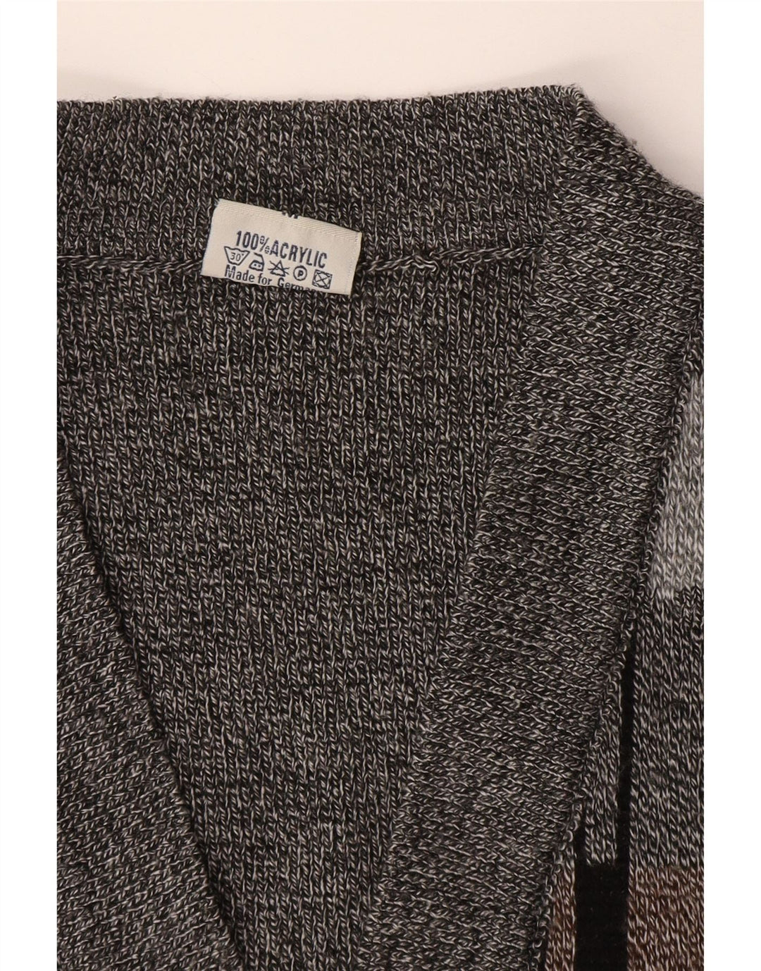 Maglione cardigan senza maniche vintage da uomo in acrilico geometrico grigio medio