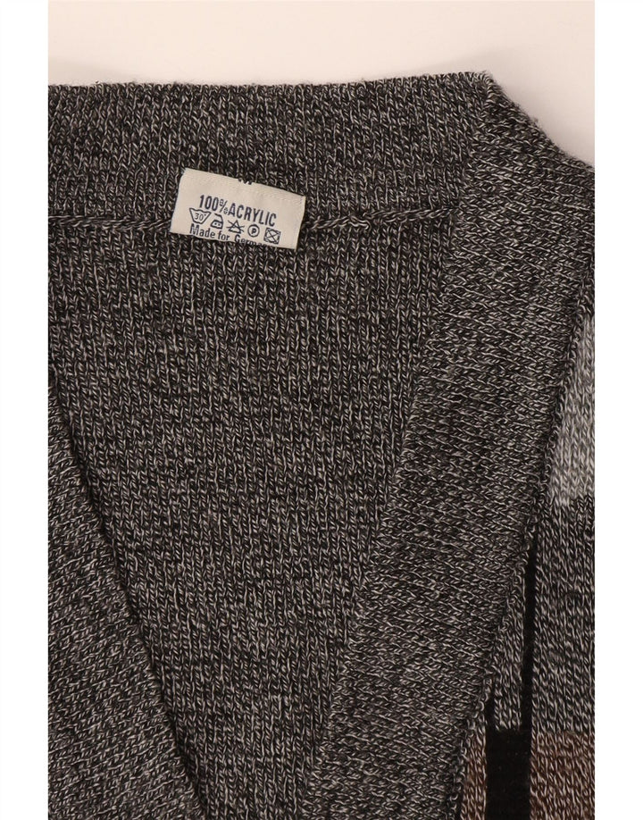 Maglione cardigan senza maniche vintage da uomo in acrilico geometrico grigio medio