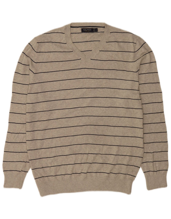 Maglione da uomo con scollo a V Nautica, cotone a righe grandi, grigio