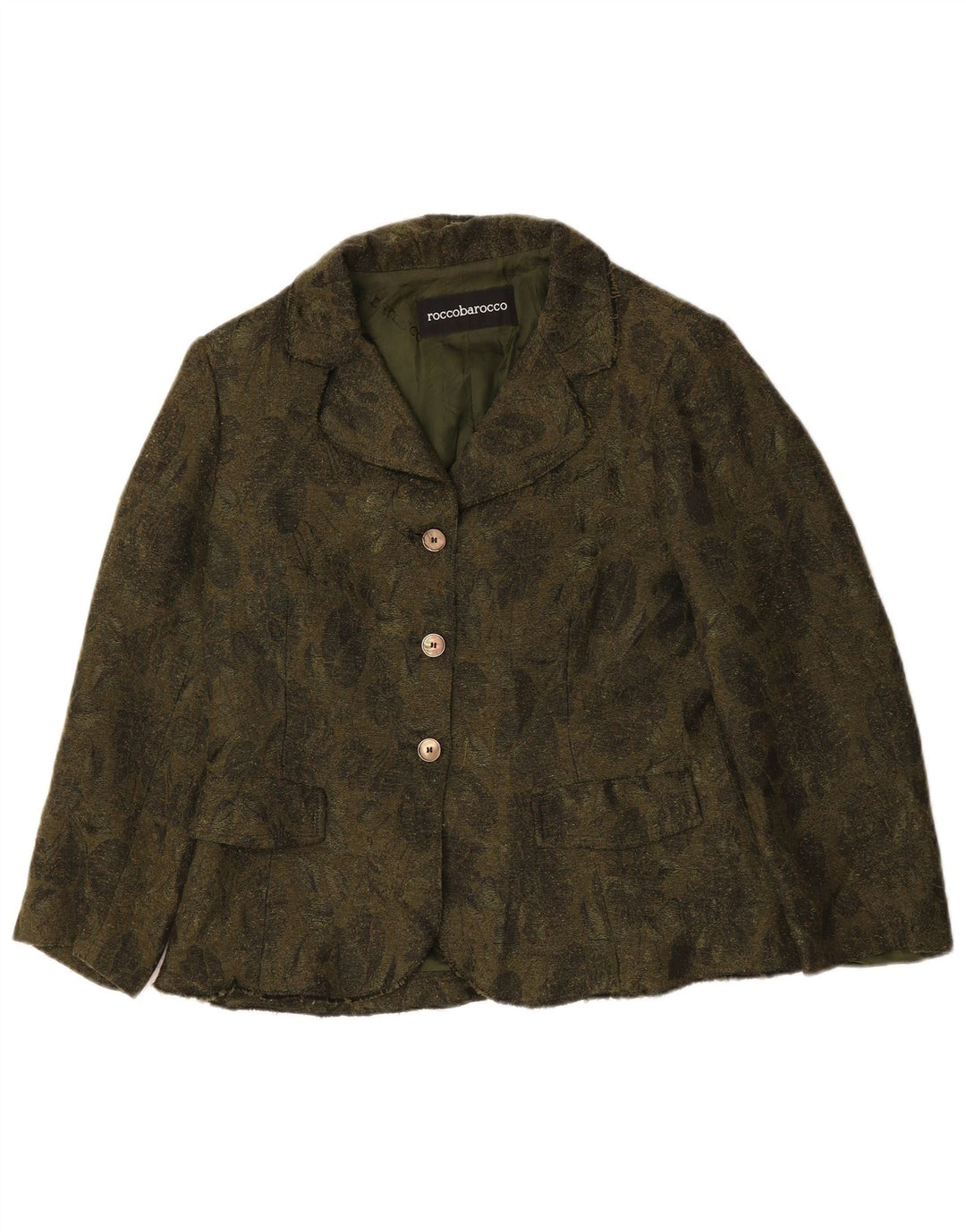 ROCCOBAROCCO Womens 3 Button Blazer Jacket US 12 Large Khaki Floral