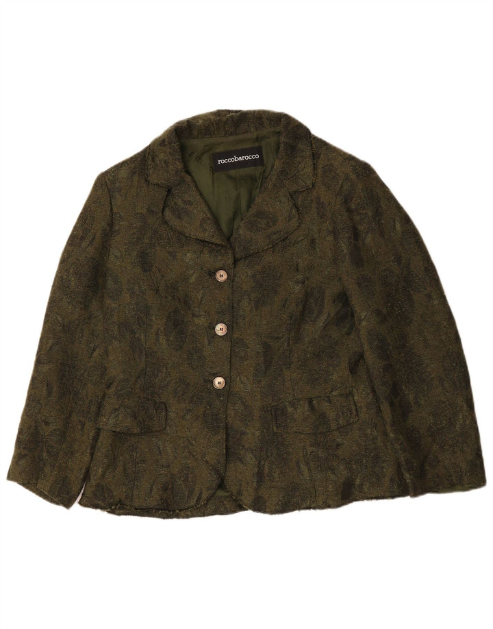 ROCCOBAROCCO Womens 3 Button Blazer Jacket US 12 Large Khaki Floral