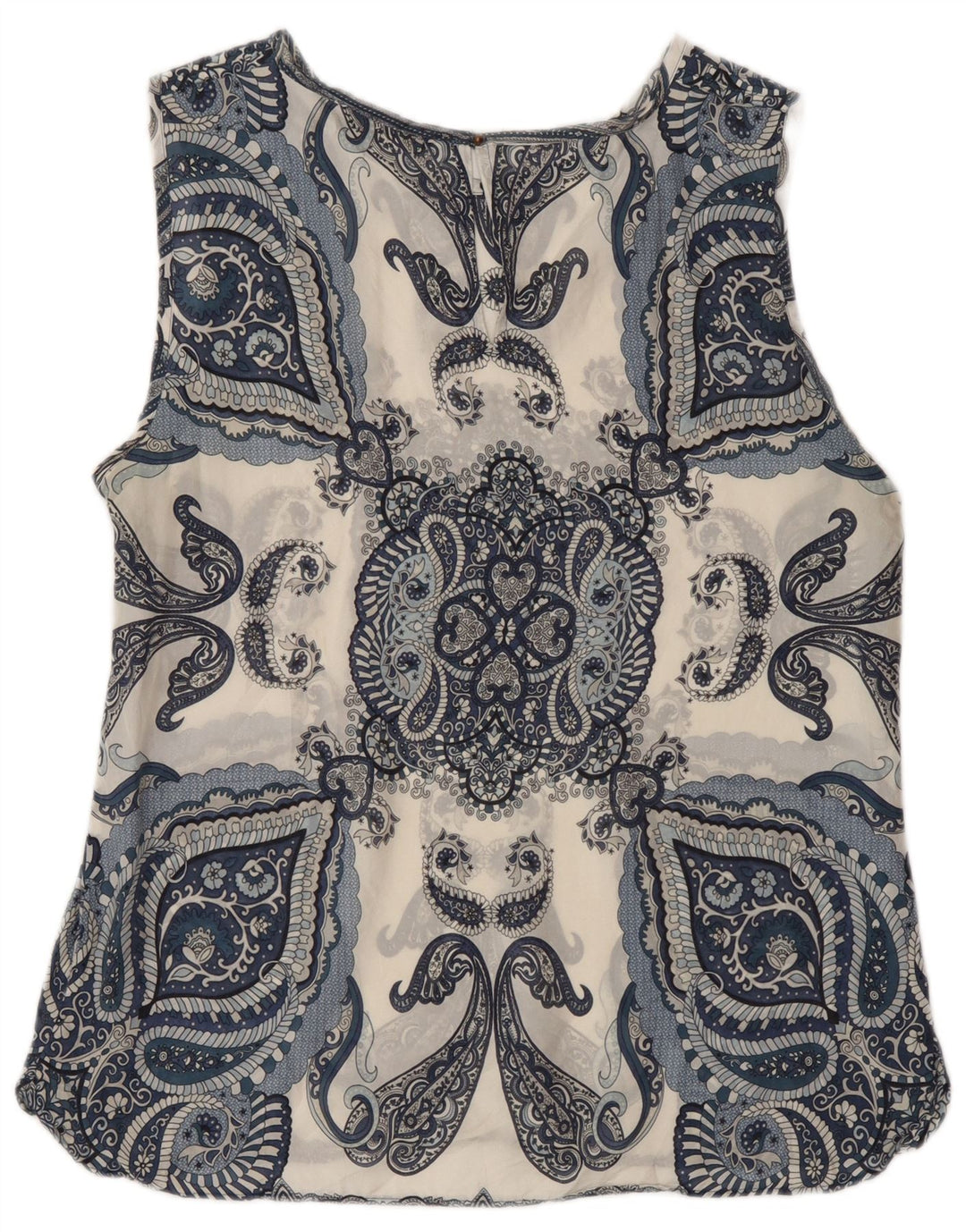 Massimo Dutti Camicetta senza maniche da donna Top UK 14 Medium Navy Blue Paisley