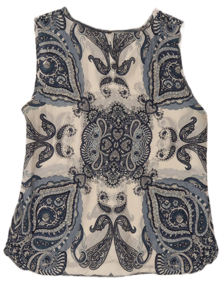 Massimo Dutti Camicetta senza maniche da donna Top UK 14 Medium Navy Blue Paisley