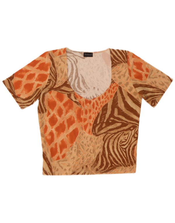 Roccobarocco T-shirt grafica corta da donna Top US 14 XL Marrone Stampa animalier