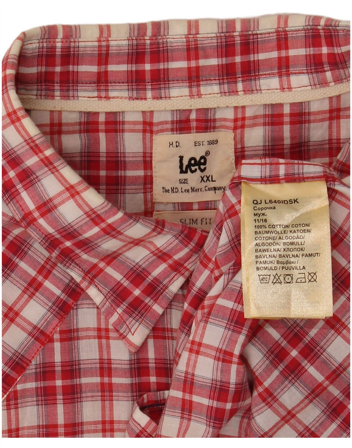 Camicia LEE da uomo slim fit a maniche corte 2XL in cotone a quadri rossi
