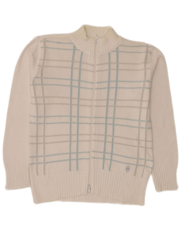 Maglione cardigan con zip intera da donna Conte of Florence UK 14 medio bianco a quadri