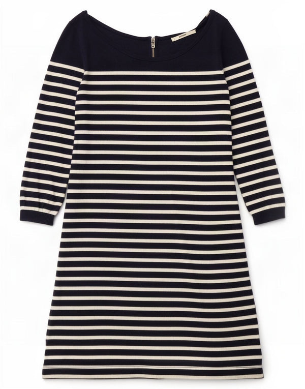 Abito a trapezio da donna con spalle scoperte Oasis UK 10 Piccolo cotone a righe blu navy
