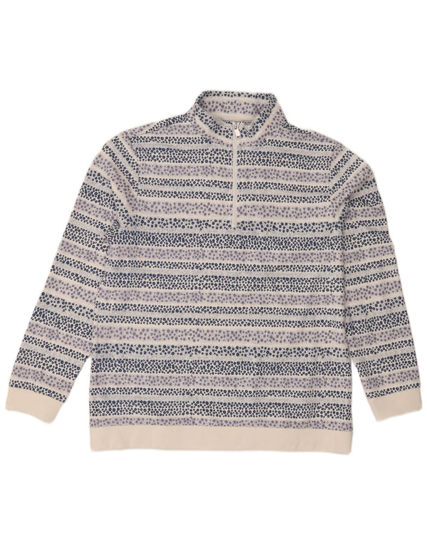 Felpa da donna con collo con zip di Cotton Traders, maglione UK 14, grande motivo floreale bianco