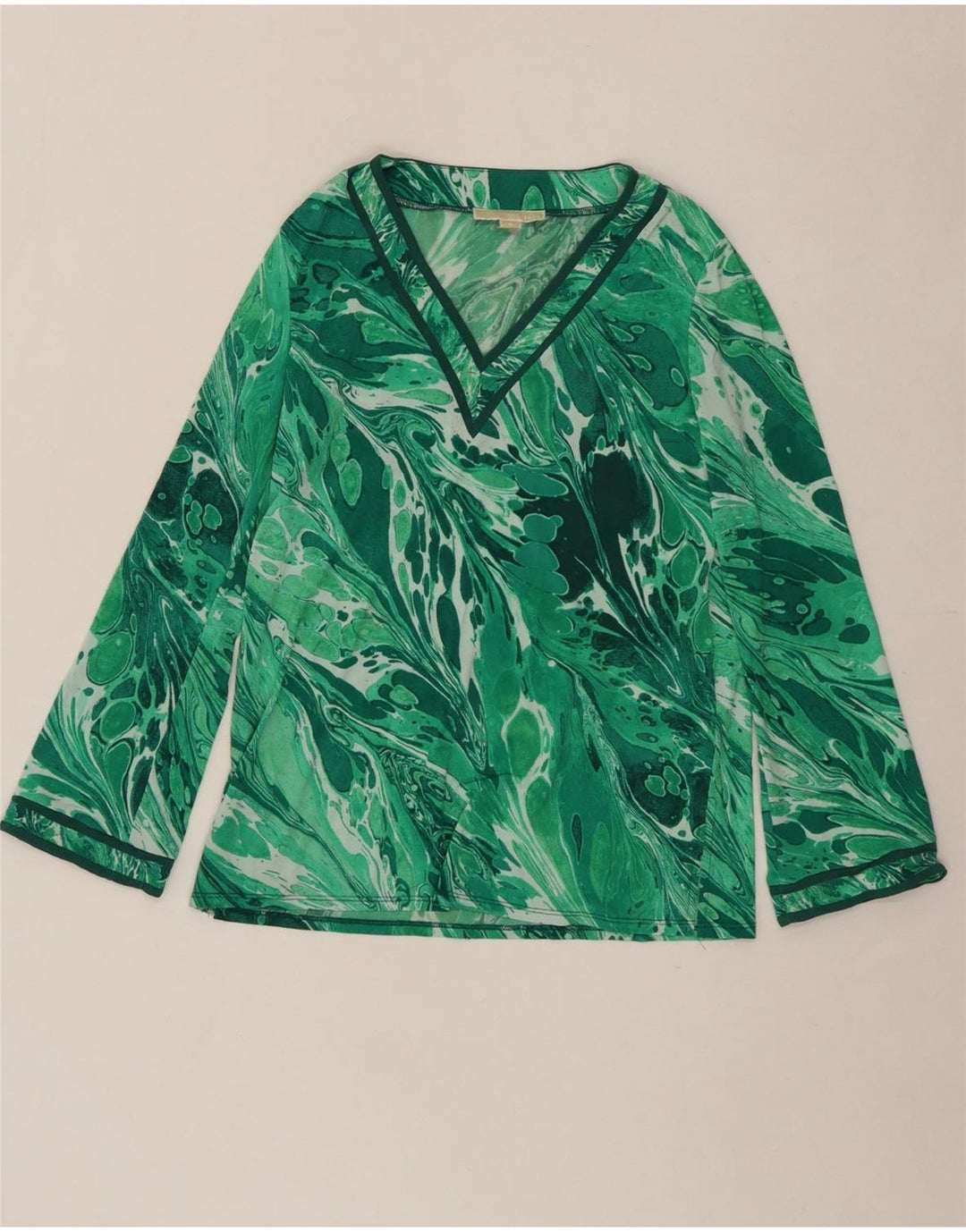 MICHAEL KORS Womens Abstract Pattern Top Long Sleeve UK 14 Medium Green Vintage Michael Kors and Second-Hand Michael Kors from Messina Hembry 