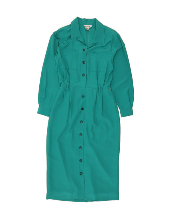 TALBOTS Womens Long Sleeve Shirt Dress US 12 Large Turquoise Polyester