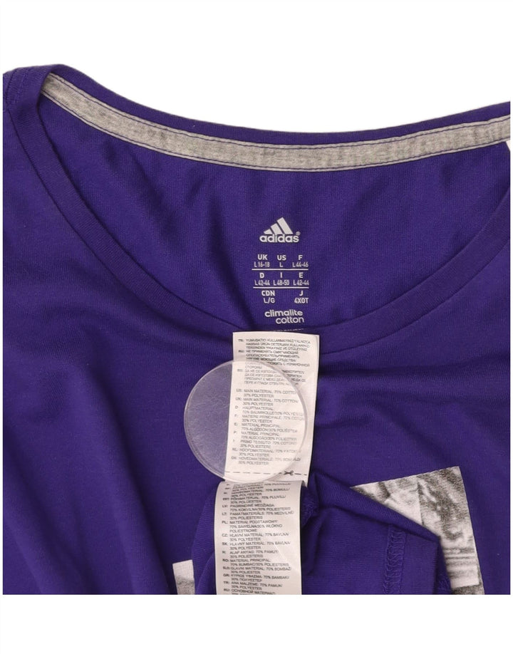 T-shirt grafica ADIDAS Climalite da donna UK 16/18 grande cotone viola