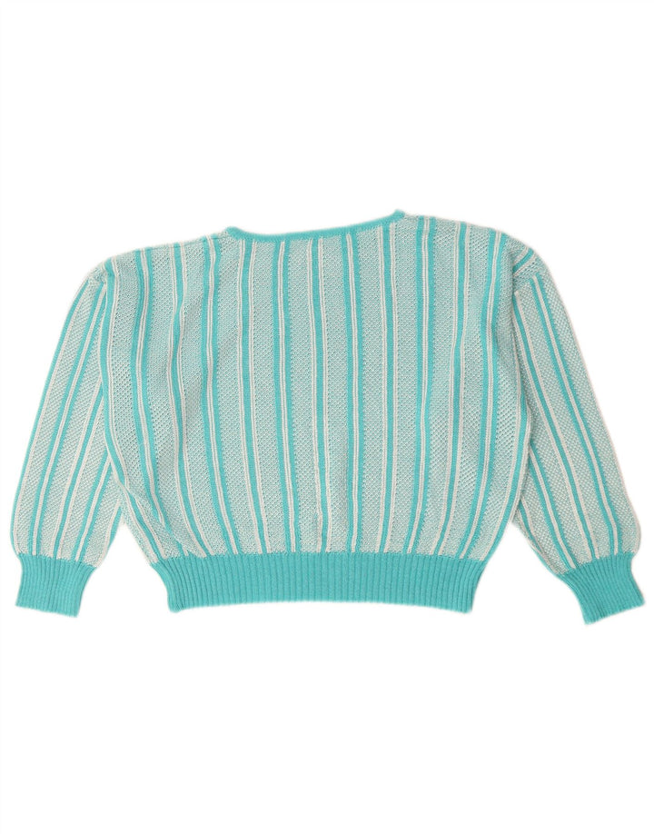 Maglione maglione con scollo a barca da donna VINTAGE UK 12 Paisley turchese medio