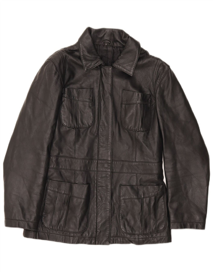Giacca in pelle vintage da donna UK 10 piccola nera