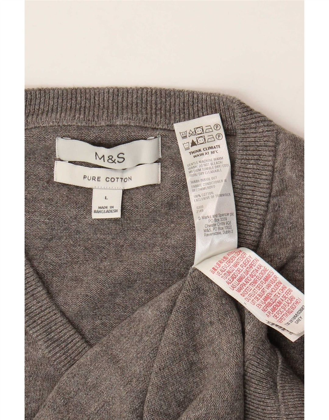 Maglione da uomo Marks & Spencer con scollo a V, grande cotone grigio