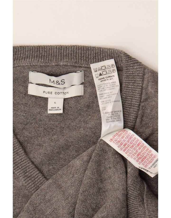 Maglione da uomo Marks & Spencer con scollo a V, grande cotone grigio