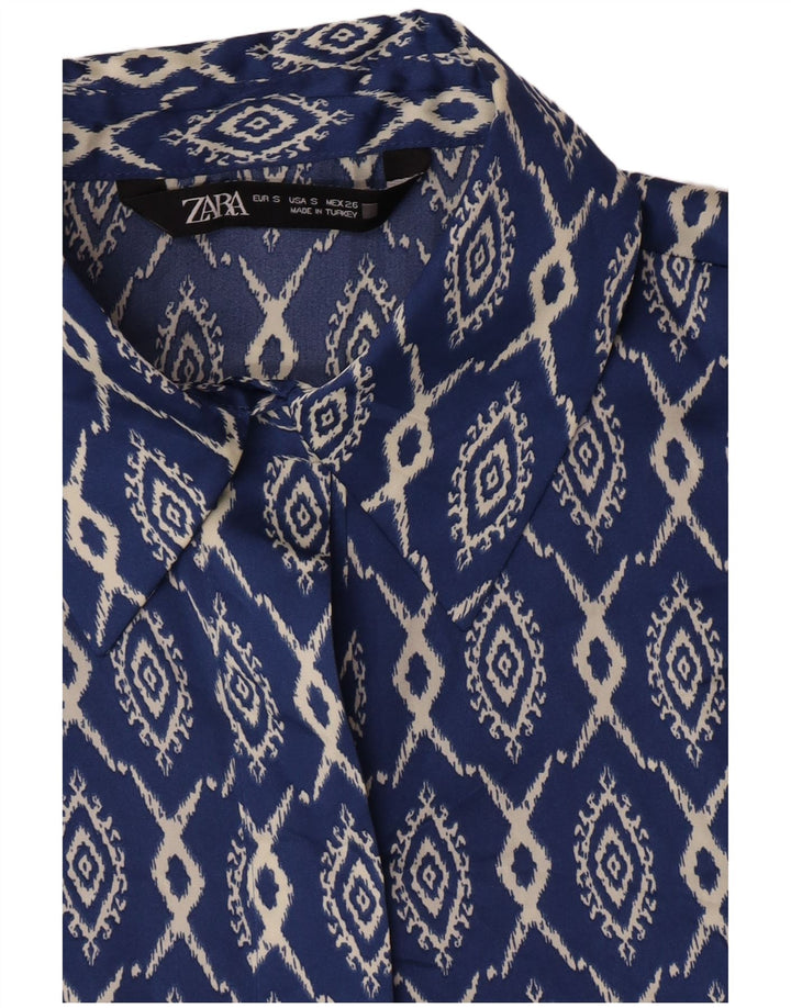 Camicia Zara Donna UK 10 Small Blu Ikat