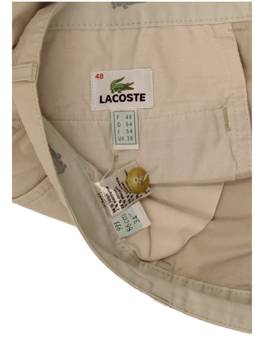 Pantaloni chino dritti da uomo LACOSTE taglia 48 XL W38 L31 cotone beige