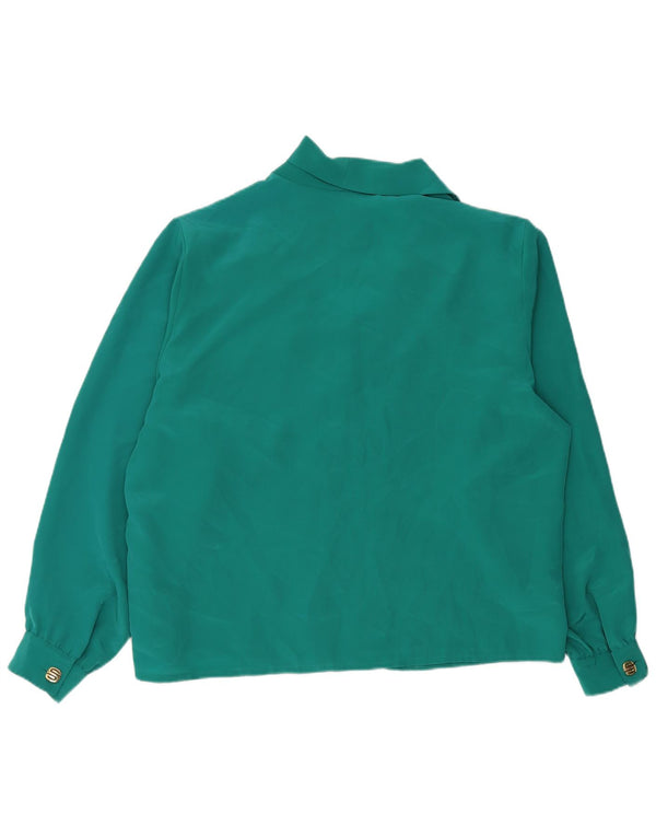 Camicetta camicia a maniche lunghe da donna vintage UK 18 XL poliestere verde