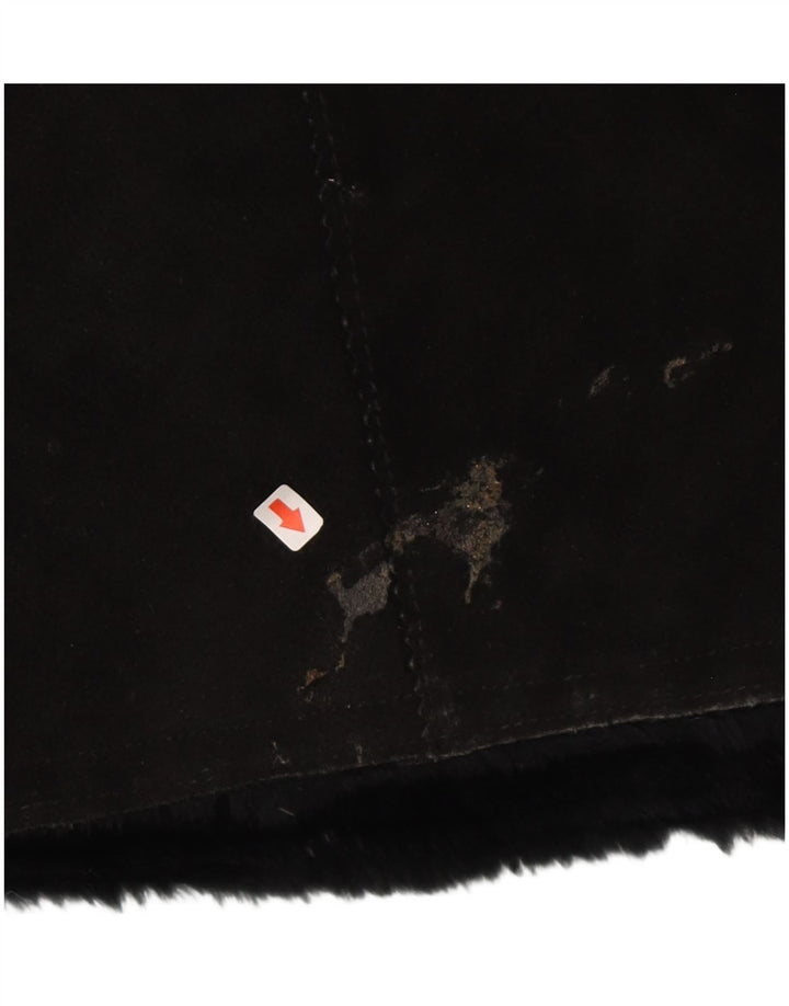 Naf Naf Cappotto da donna in pelle scamosciata Sherpa UK 12 medio in pelle nera invernale