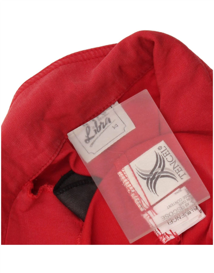 Giacca blazer vintage da donna a maniche corte a 5 bottoni UK 14 grande Tencel rosso