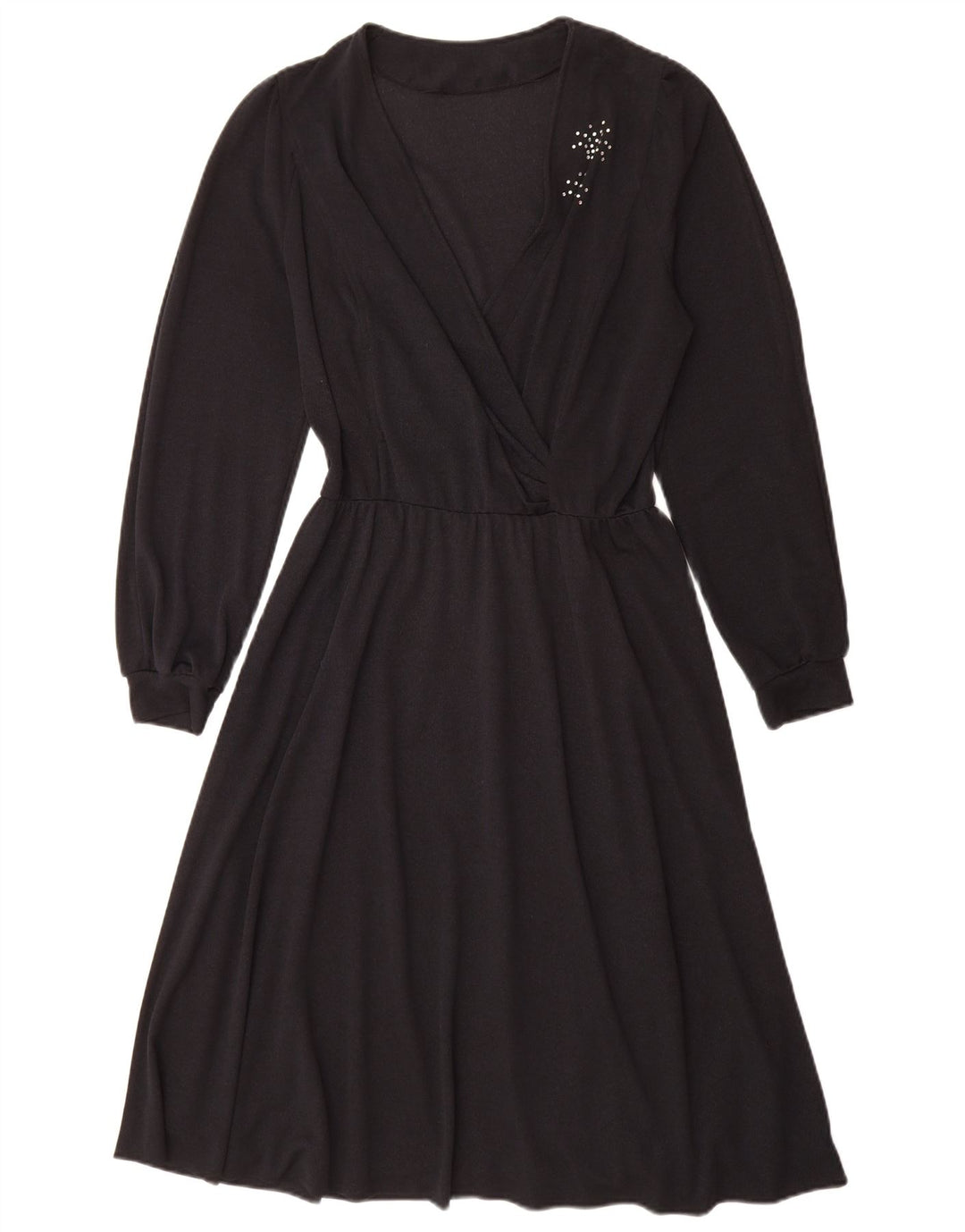 Abito vintage da donna a maniche lunghe a portafoglio UK 14 medio nero